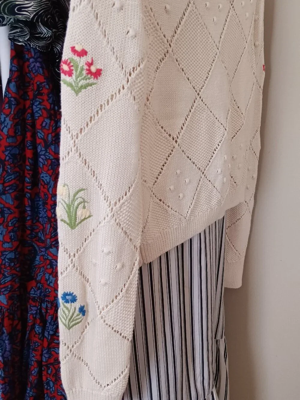 NWT Boden Cream Cotton with Embroidered Flower Cardigan Sweater - Picture 5 of 7